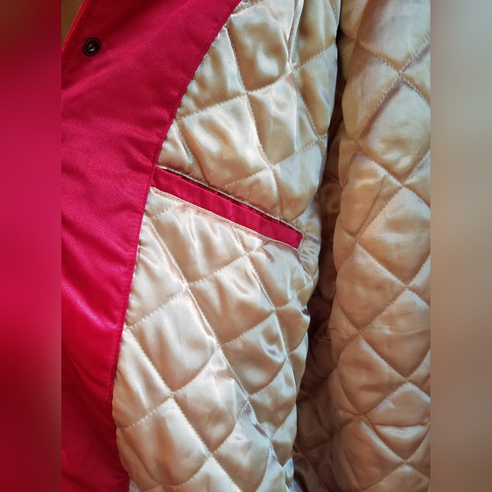 Football Jacket 49ers Starter Large Rare Snap Up Red Gold Winter Coat Shiny - Picture 9 of 15